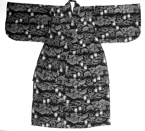 Child's Kimono with Design of Pine, Bamboo, Plum Blossoms, and Fans